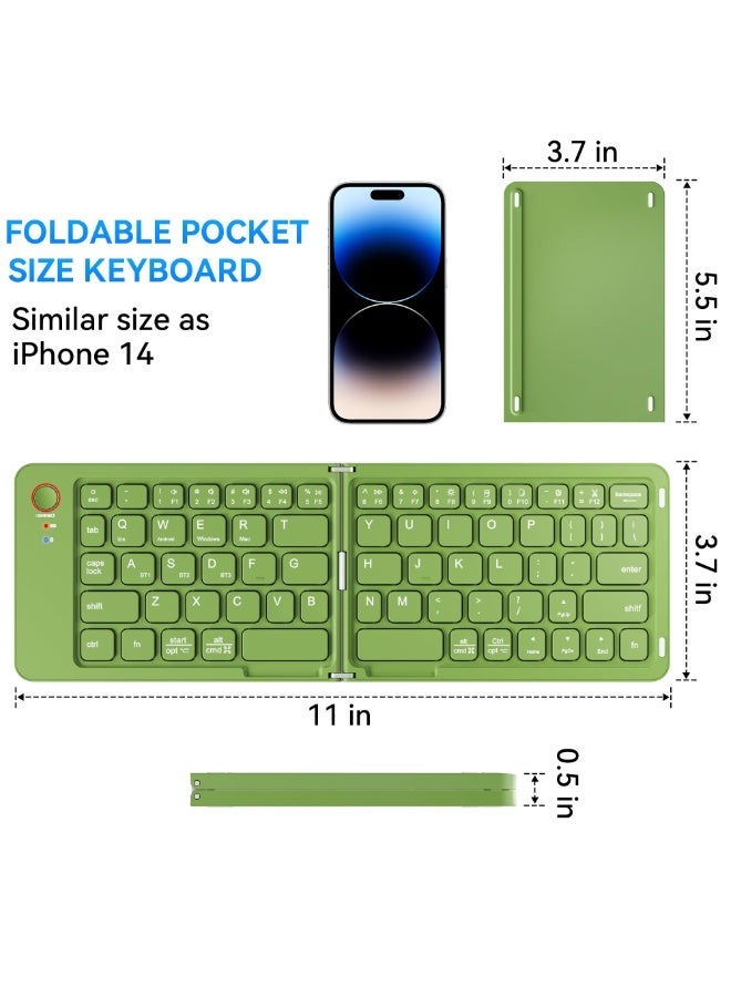 Chabeia Mini Foldable Bluetooth Keyboard - Portable Wireless Full Size Keyboard (Sync Up to 3 Devices), Ultra-Slim Aluminum Travel Folding Keyboards for iPhone iPad Mac Android Windows iOS (Green) - Image 1