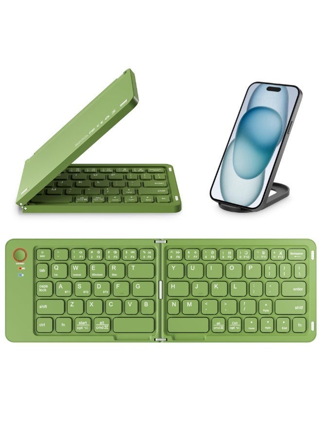 Chabeia Mini Foldable Bluetooth Keyboard - Portable Wireless Full Size Keyboard (Sync Up to 3 Devices), Ultra-Slim Aluminum Travel Folding Keyboards for iPhone iPad Mac Android Windows iOS (Green) - Image 3