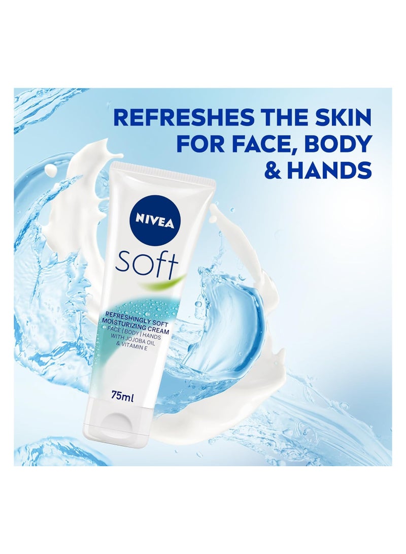 نيفيا مجموعة كريم سوفت سريع الامتصاص مرطب ومنعش للوجه والجسم واليدين معبا في انبوب سعة 75 مل، مكونة من 3 قطع من نيفيا - Image 3