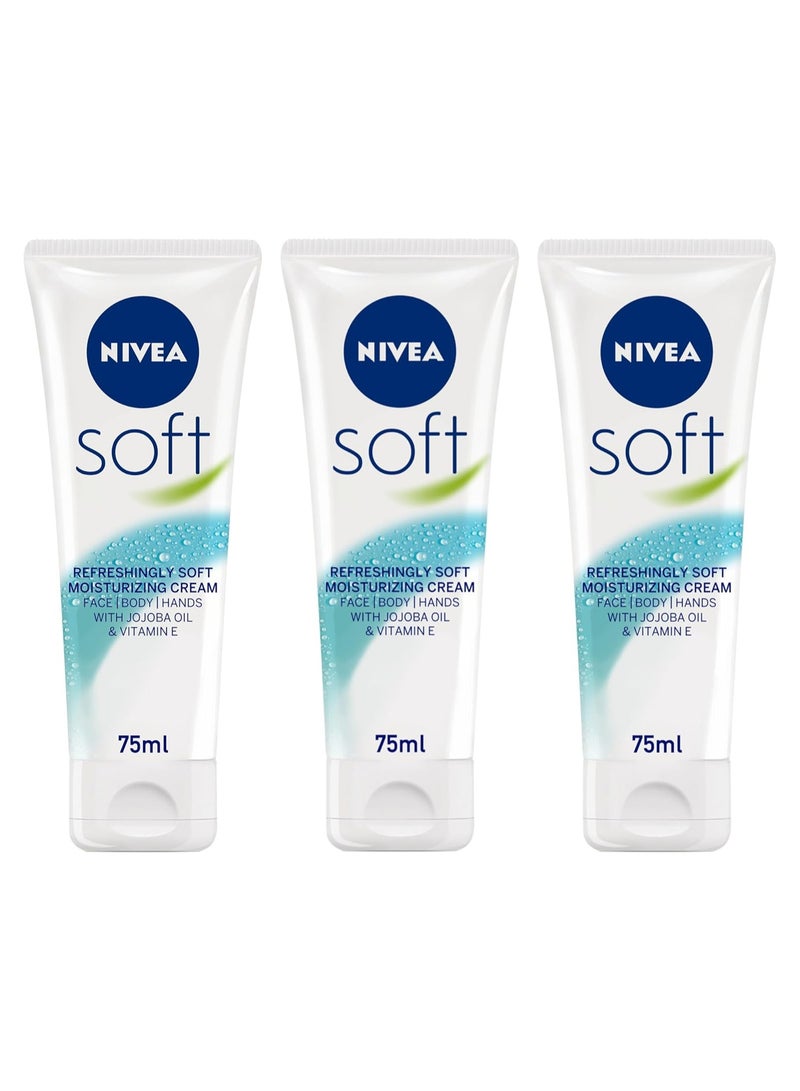 نيفيا مجموعة كريم سوفت سريع الامتصاص مرطب ومنعش للوجه والجسم واليدين معبا في انبوب سعة 75 مل، مكونة من 3 قطع من نيفيا - Image 1