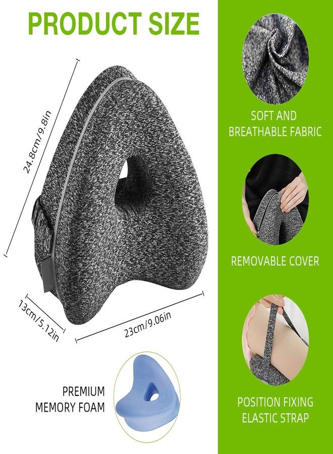 HASTHIP ® Cotton Knee Pillow for Side Sleep - Leg Pillow for Sleeping Sciatica Pain Relief Side Sleeper Leg Cushion with Washable Cover and Elastic Strap for Knee Pain, Gray - Image 2