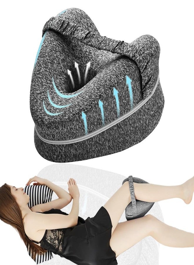 HASTHIP ® Cotton Knee Pillow for Side Sleep - Leg Pillow for Sleeping Sciatica Pain Relief Side Sleeper Leg Cushion with Washable Cover and Elastic Strap for Knee Pain, Gray - Image 1