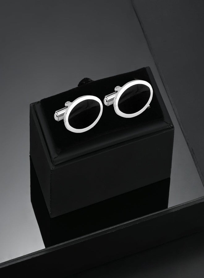 Wynameleri Enamel Cufflinks Black Oval for Men 1 Pair in Gift Box - Image 5