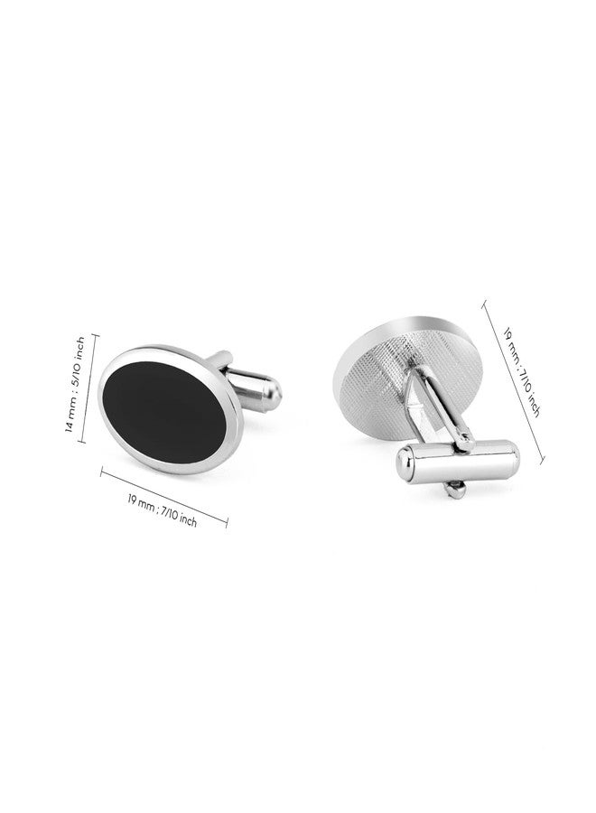 Wynameleri Enamel Cufflinks Black Oval for Men 1 Pair in Gift Box - Image 2