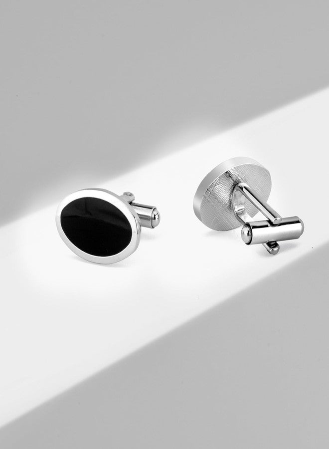 Wynameleri Enamel Cufflinks Black Oval for Men 1 Pair in Gift Box - Image 3