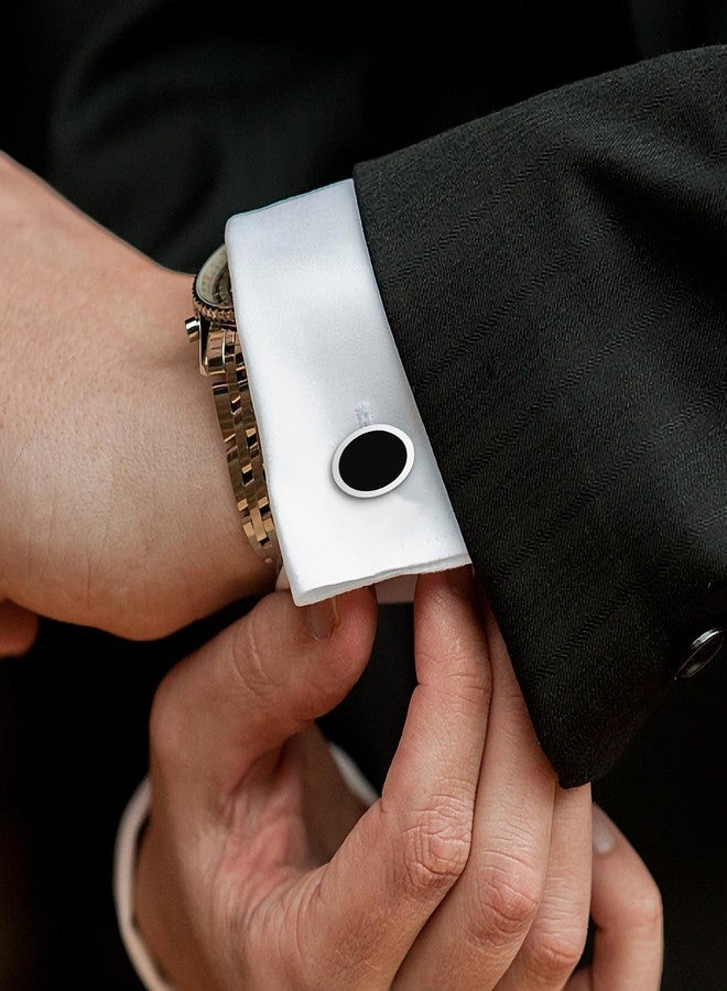 Wynameleri Enamel Cufflinks Black Oval for Men 1 Pair in Gift Box - Image 4