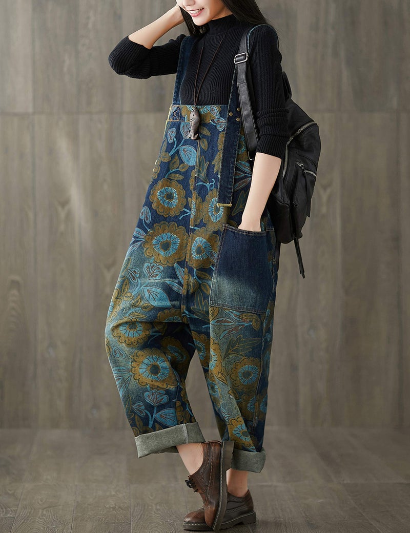 Yeokou Women's Loose Baggy Denim Wide Leg Drop Crotch Jumpsuit Rompers Overalls (One Size, Style 24 Blue) - Image 2