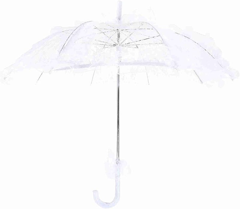 White Bridal Lace Umbrella Wedding Photography Prop Handheld Canopy Wooden Handle - Image 1