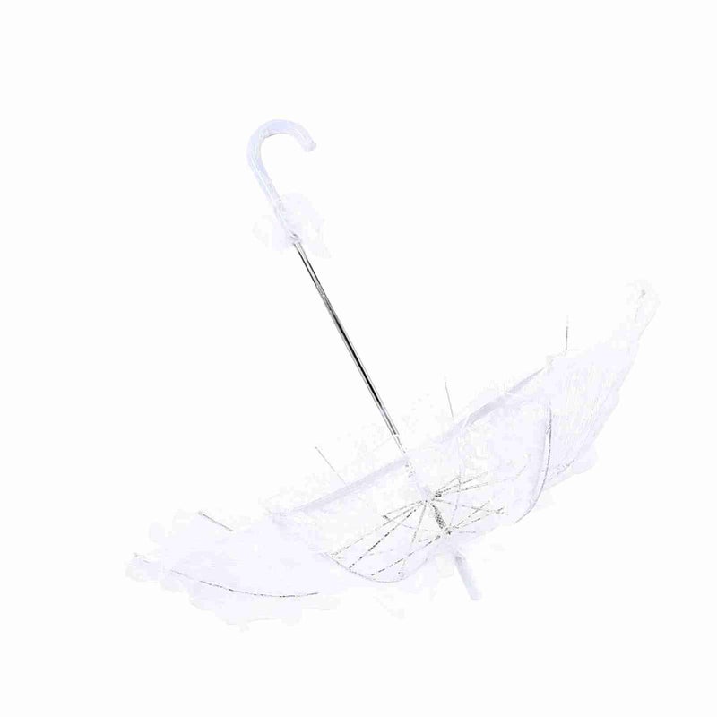White Bridal Lace Umbrella Wedding Photography Prop Handheld Canopy Wooden Handle - Image 3