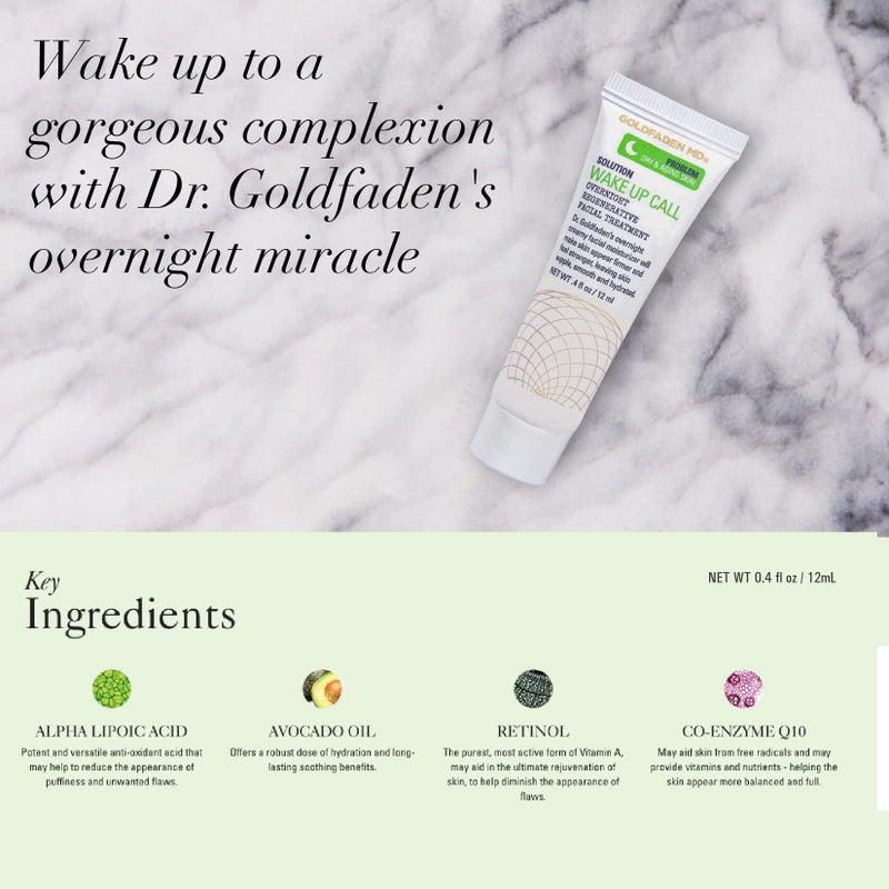 Goldfaden MD Dr. Goldfadens Wake Up Call Night Facial Moisturizer Night Cream for Dry & Aging Skin | w/Alpha Lipoic Acid, Avocado Oil Retinol, Co-enzyme Q10 TRIAL .41 Fl Oz - Image 4