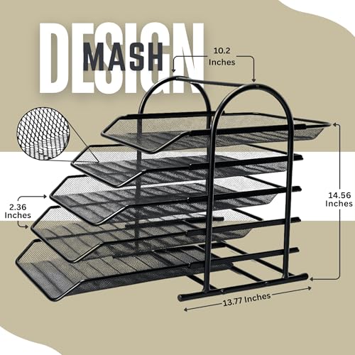 VeleSolv File Desk Organizer,Pack of 2 Metal Mesh 5 Tier File/Documents/Letters/A4 Size Files Rack with slidable compartments - Black - Image 2