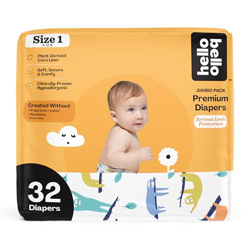 Hello Bello Premium Baby Diapers Size 1, 32 Count of Disposable, Extra-Absorbent, Hypoallergenic Baby Diapers with Snug and Comfort Fit, Sleepy Sloth - Image 1