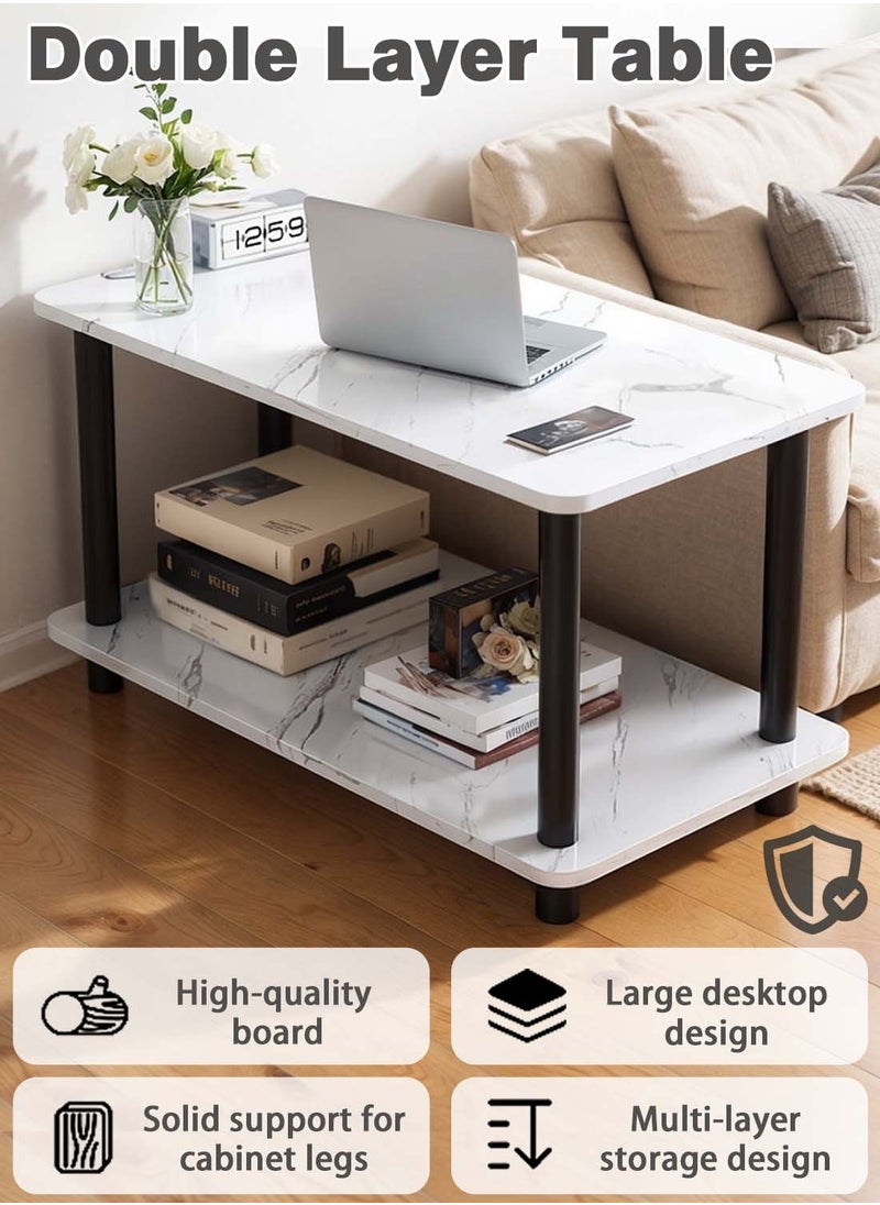 Sinyin - Double Layer Sofa Side Table with Open Strage Shelf,End Table Coffee Table Bedside Table with Wooden Legs for Bedroom Living Room Office Room,Easy Assemble,80*40*53CM - Image 1