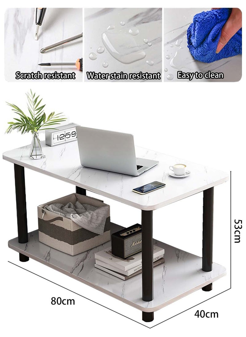 Sinyin - Double Layer Sofa Side Table with Open Strage Shelf,End Table Coffee Table Bedside Table with Wooden Legs for Bedroom Living Room Office Room,Easy Assemble,80*40*53CM - Image 1