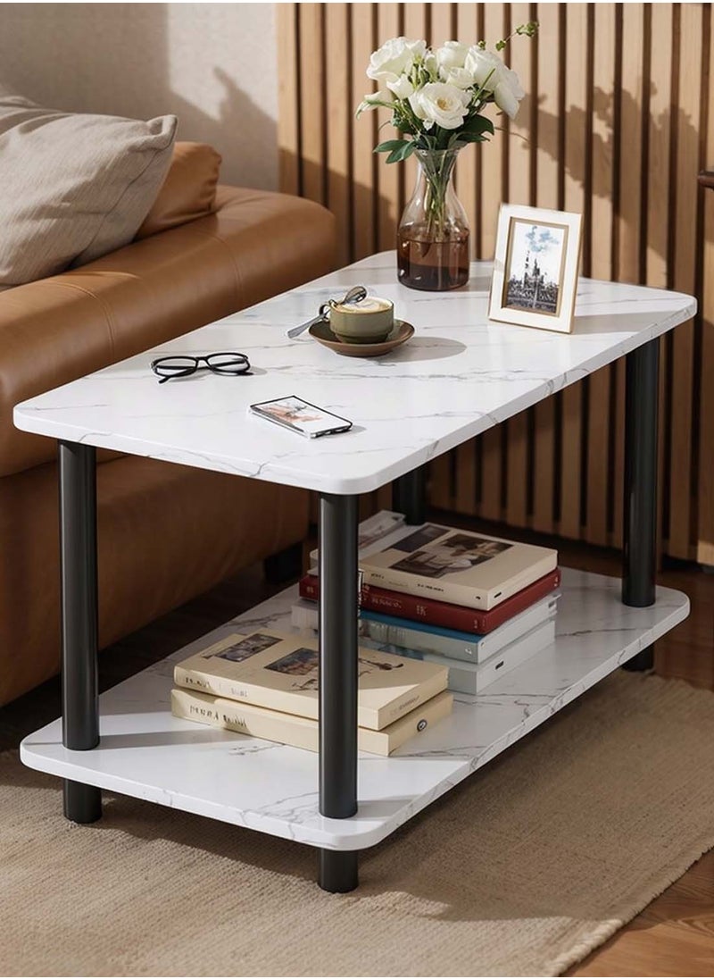 Sinyin - Double Layer Sofa Side Table with Open Strage Shelf,End Table Coffee Table Bedside Table with Wooden Legs for Bedroom Living Room Office Room,Easy Assemble,80*40*53CM - Image 1