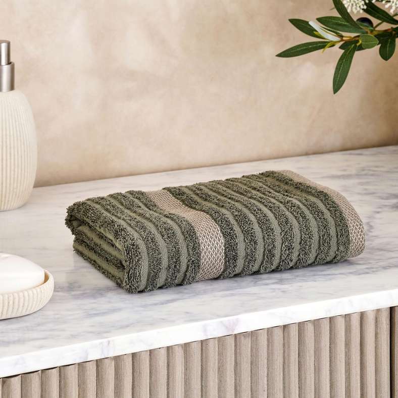 Pan Home Olive Stripe Terry Hand Towel 50x90 cm - Image 1