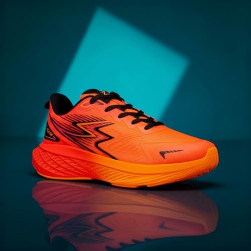 YOHO RushHour Dynamiq™ Sports Shoes for Men |Cushioned Insole, Stylish, Casual & Sneakers for Gents | Lightweight, Anti-Skid Shoe for Gym, Walking, Running & EveryDay Use-1835 | Orange - UK 7 - Image 2