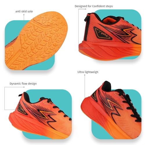 YOHO RushHour Dynamiq™ Sports Shoes for Men |Cushioned Insole, Stylish, Casual & Sneakers for Gents | Lightweight, Anti-Skid Shoe for Gym, Walking, Running & EveryDay Use-1835 | Orange - UK 7 - Image 5