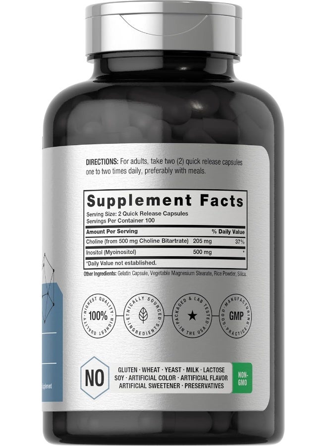 Horbäach Choline Gluten-free Inositol Supplement - 1000mg (200 Capsules) - Image 2
