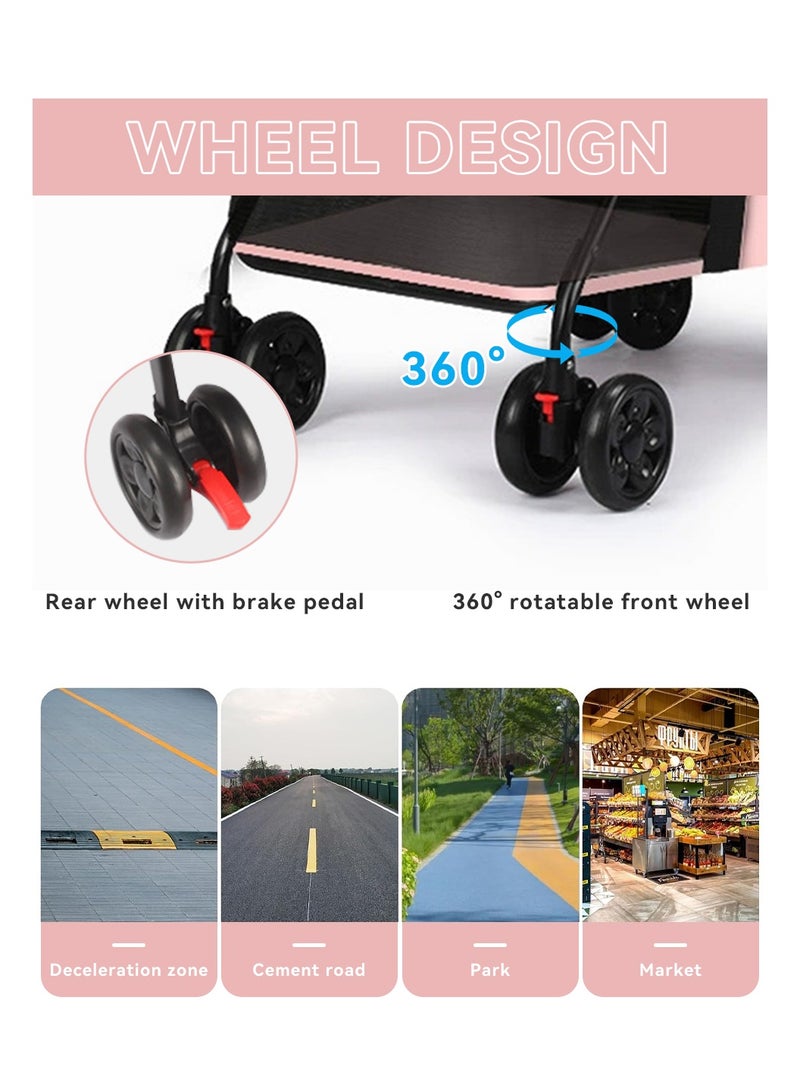 LEOKOR Pet Dog Stroller for Medium Dogs 20 lbs, Foldable Portable Dog Strollers with Storage Basket and Cup Holder, 4 Wheels Dog-Cart for Medium Small Cats and Dogs (Pink) - Image 5