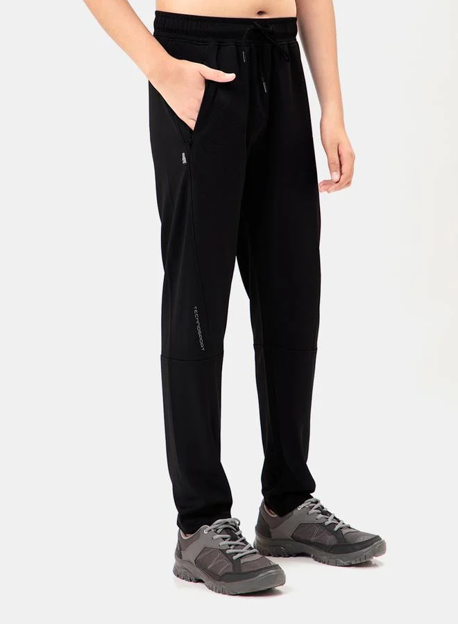تكنوسبورت Solid Slim Fit Track Pants with Logo Detail by Styli