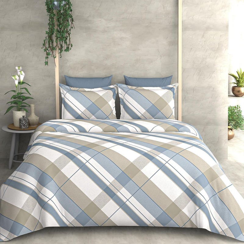 AMEYAA AMEYAA 350 TC Cotton Feel Glace Cotton All Around Elastic Fitted Bedsheets King Size Premium Super Soft Fitted Bedsheet King Size for Double Bed Fits Up to 8 to 10 Inches 78 x 72 Blue Line 