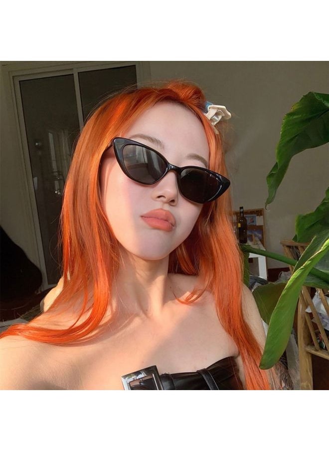 Generic - Cat Eye Shape Sunglasses Small Frame Beach Sun Protection Sun Glasses Fashion UV400 Shades 90s Glasses Summer Eyewear-Lenses Color:Black Glasses Bag - Image 1
