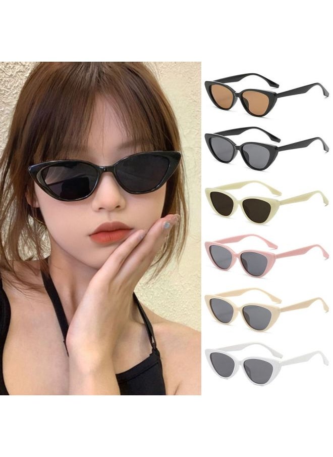 Generic - Cat Eye Shape Sunglasses Small Frame Beach Sun Protection Sun Glasses Fashion UV400 Shades 90s Glasses Summer Eyewear-Lenses Color:Black Glasses Bag - Image 1
