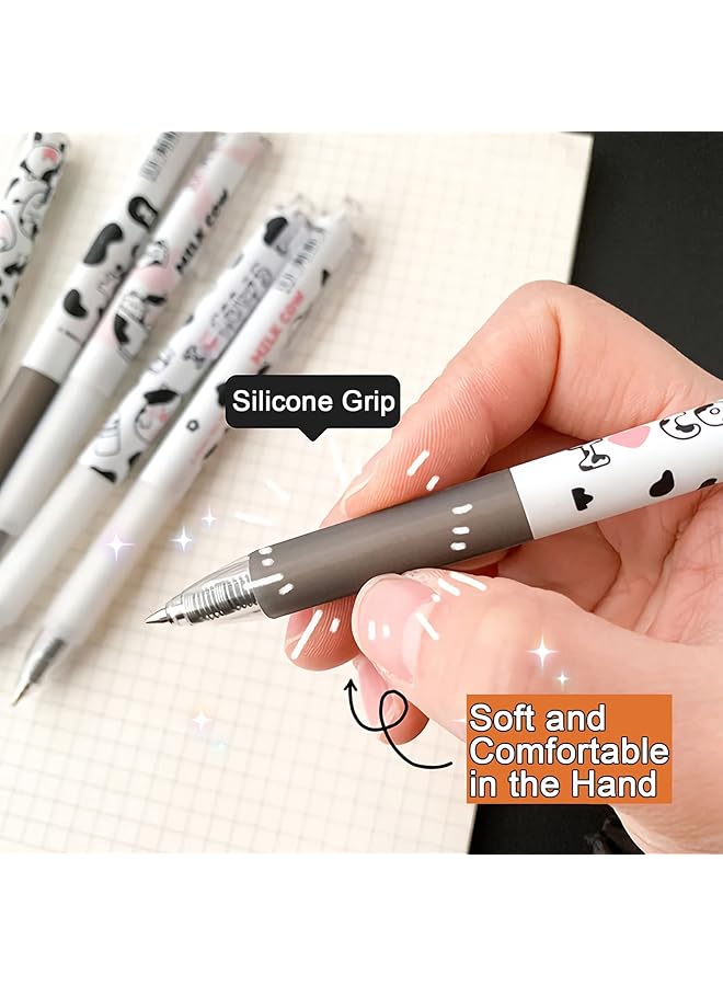 إيروريكس أقلام حبر جل سوداء 0.5 مم ذات رأس رفيع وكتابة ناعمة ورأس حبر جاف للمكتب والمستلزمات المدرسية هدايا ممتعة للأطفال والفتيات والنساء أقلام لتدوين اليوميات عبوة من 6 قطع بقرة حليبية صغيرة - Image 2