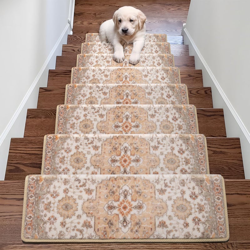 Brakki Bullnose Non-Slip Stair Treads for Wooden Steps, Carpet Stair Treads for Indoor Runner, Pet Friendly Soft Stair Rugs, Edging Stair Protectors Reusable, Washable, 30"x9.5"x1.5" 14pcs, Beige - Image 3
