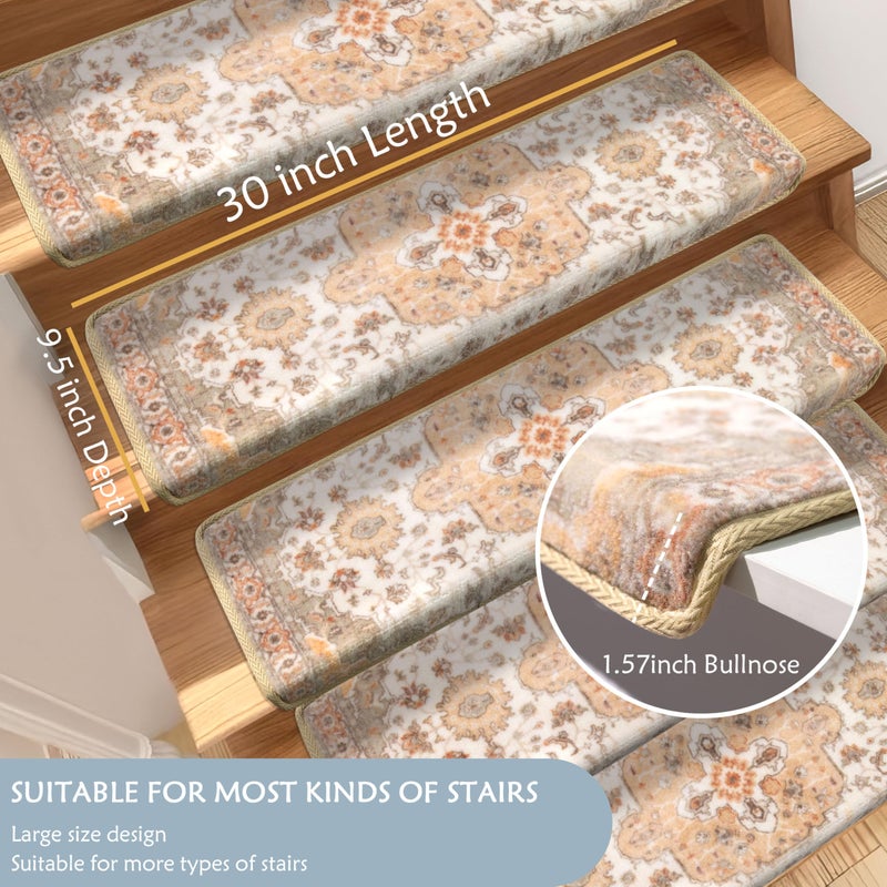 Brakki Bullnose Non-Slip Stair Treads for Wooden Steps, Carpet Stair Treads for Indoor Runner, Pet Friendly Soft Stair Rugs, Edging Stair Protectors Reusable, Washable, 30"x9.5"x1.5" 14pcs, Beige - Image 4