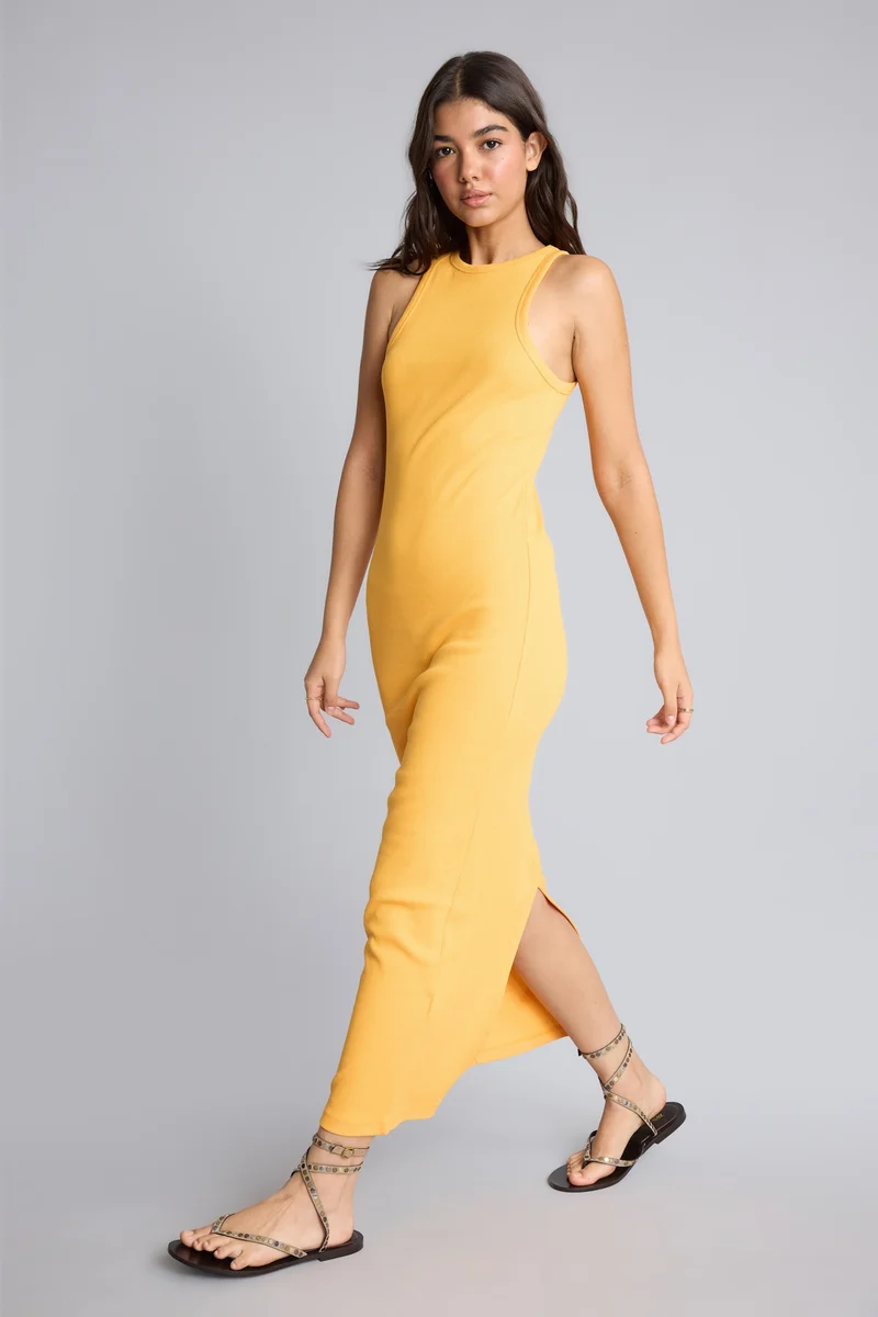 ديفاكتو Bodycon Body Hugging Halter Neck Ribbed Maxi Dress