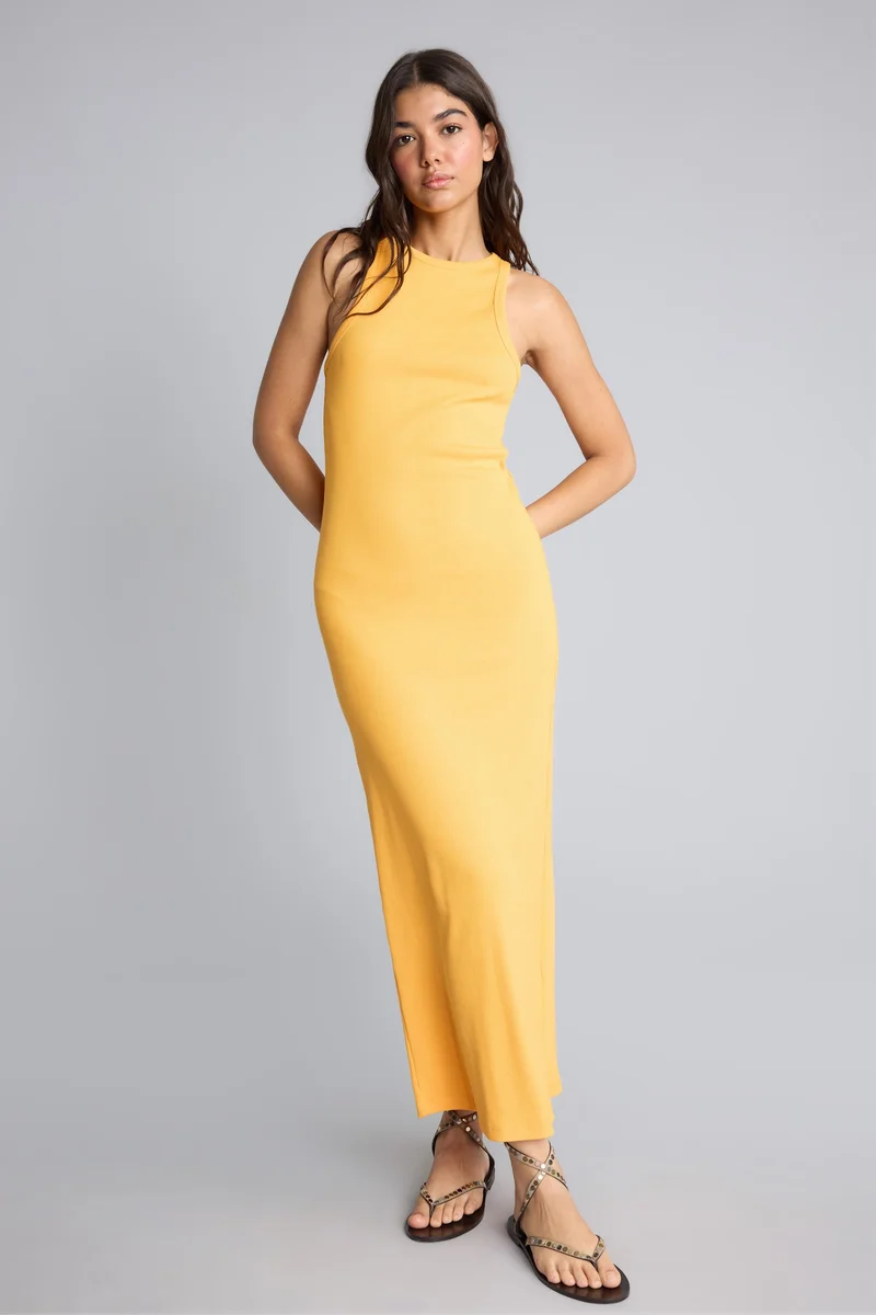 ديفاكتو Bodycon Body Hugging Halter Neck Ribbed Maxi Dress