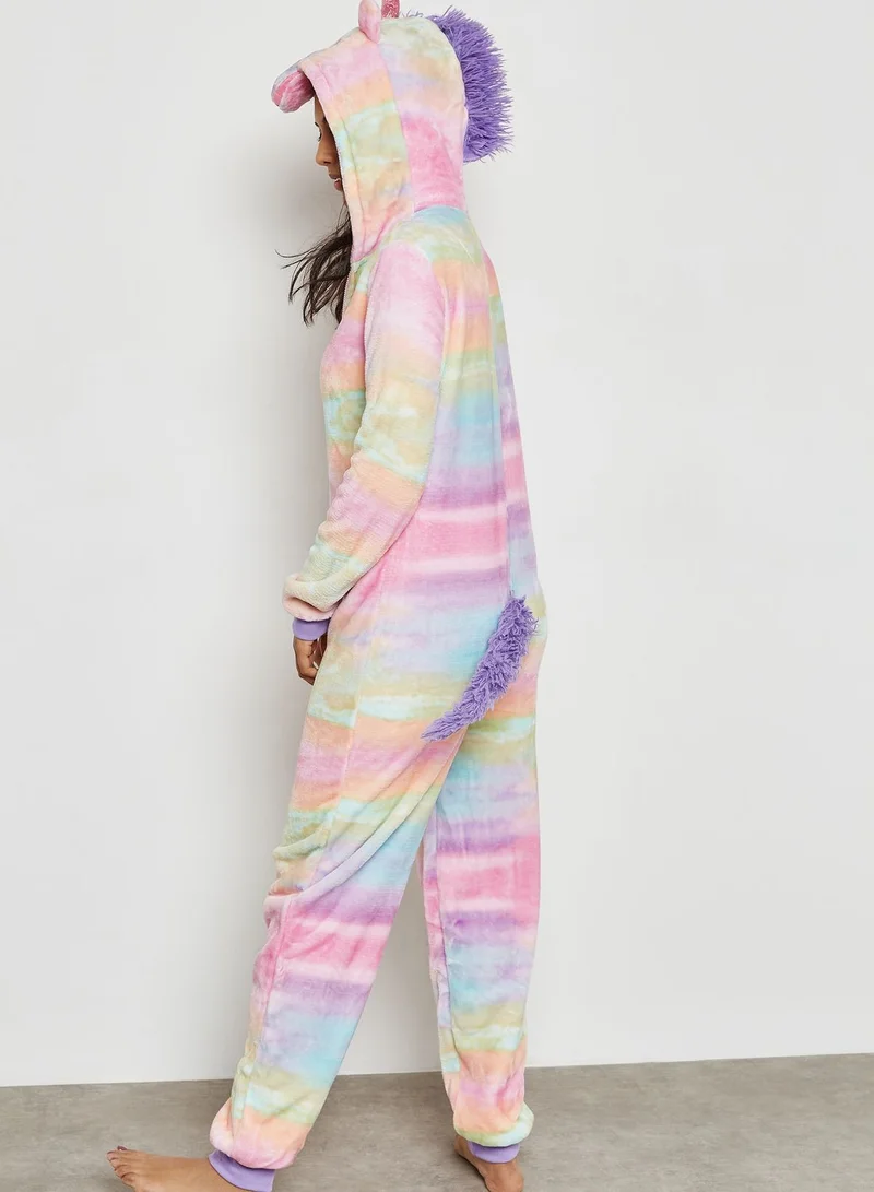 Lounge District Unicorn Hooded Rainbow Print Onesie