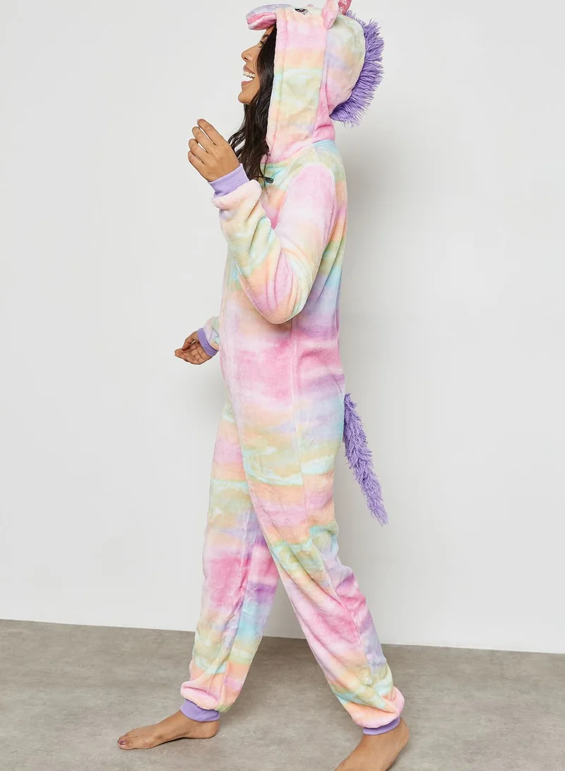 Lounge District Unicorn Hooded Rainbow Print Onesie