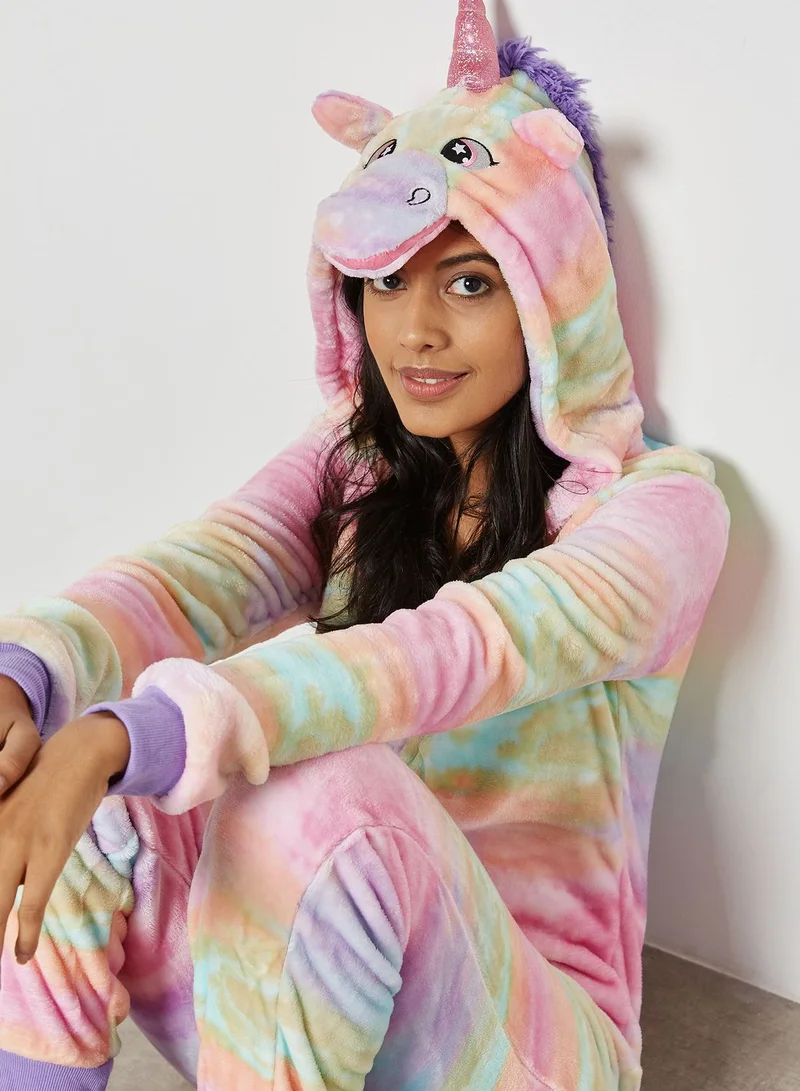 Lounge District Unicorn Hooded Rainbow Print Onesie