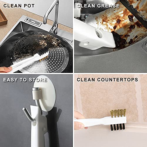 leuapl Kitchen Cleaning Scrub Brush - Deep Gas Stove Brass Wire Brushes with Stiff Bristles & Cooktop Scraper, Scrubber for Range Hood Grease Grime, Rust Cleaner for Pot Pan, Household Cleaning Tools - Image 4