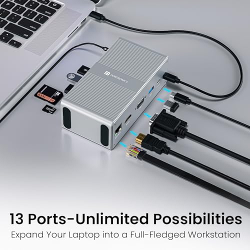 Portronics Mport Vault 13-in-1 USB-C Metal Docking Station, 100W PD Charging, 4K@30Hz HDMI, 1080P VGA, 4× USB 3.0, Gigabit Ethernet, SD/microSD 3.0, USB-C 3.0 & 2.0, 3.5mm Aux, for Windows & macOS - Image 2