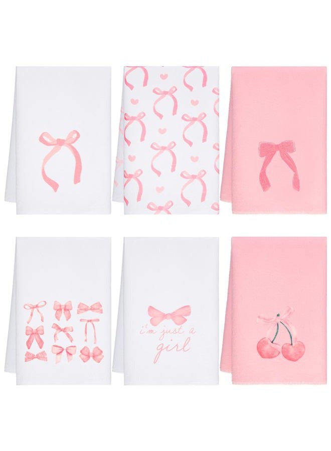 Macarrie 6 Pcs Pink Bow Hand Towels Set Pink Coquette Kitchen Towels 16 x 24 Inch Coquette Decor Dishes Absorbent for Bathroom Kitchen Decor Soft Dish Cloth for Women Gifts - Image 1
