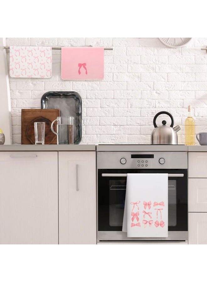 Macarrie 6 Pcs Pink Bow Hand Towels Set Pink Coquette Kitchen Towels 16 x 24 Inch Coquette Decor Dishes Absorbent for Bathroom Kitchen Decor Soft Dish Cloth for Women Gifts - Image 4