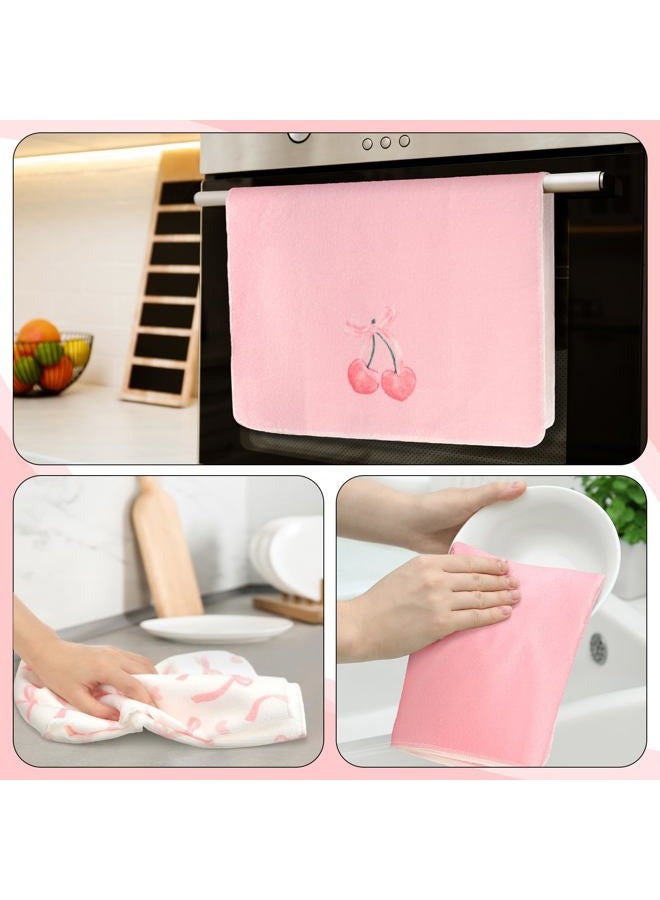 Macarrie 6 Pcs Pink Bow Hand Towels Set Pink Coquette Kitchen Towels 16 x 24 Inch Coquette Decor Dishes Absorbent for Bathroom Kitchen Decor Soft Dish Cloth for Women Gifts - Image 5