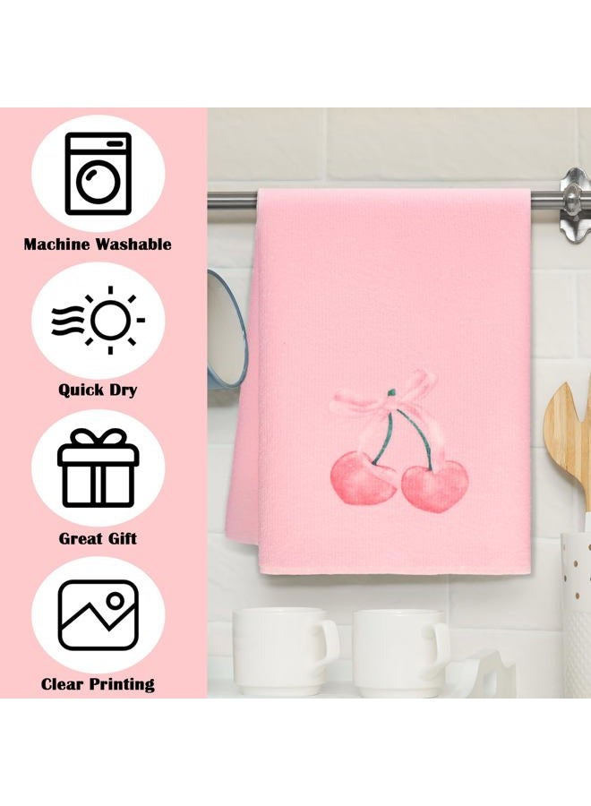 Macarrie 6 Pcs Pink Bow Hand Towels Set Pink Coquette Kitchen Towels 16 x 24 Inch Coquette Decor Dishes Absorbent for Bathroom Kitchen Decor Soft Dish Cloth for Women Gifts - Image 3