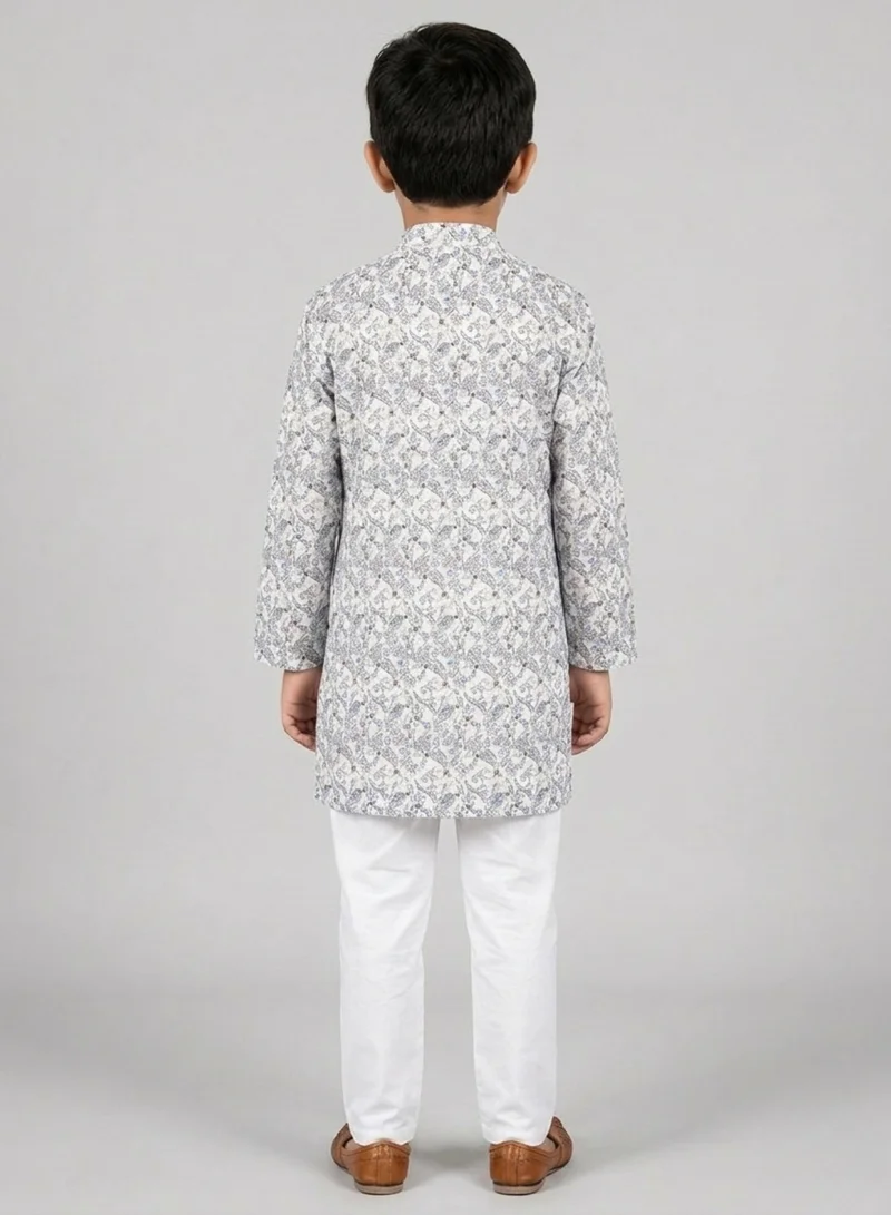 babyqlo Boys Festive Grey Allover Printed Kurta Set