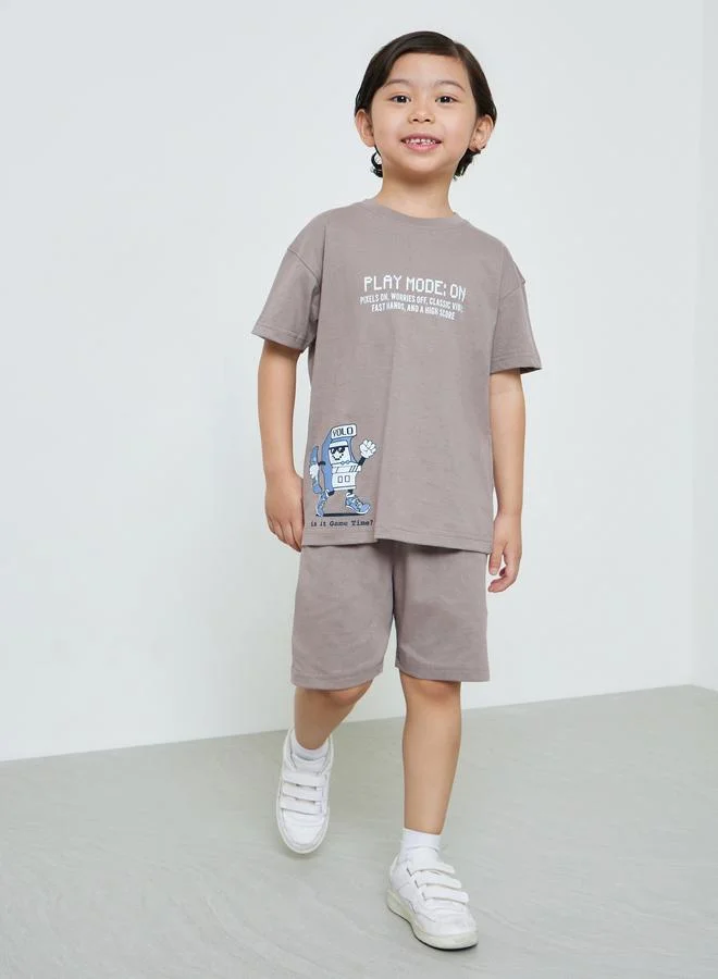 Styli Boys Cotton Graphic Print Oversized T-Shirt