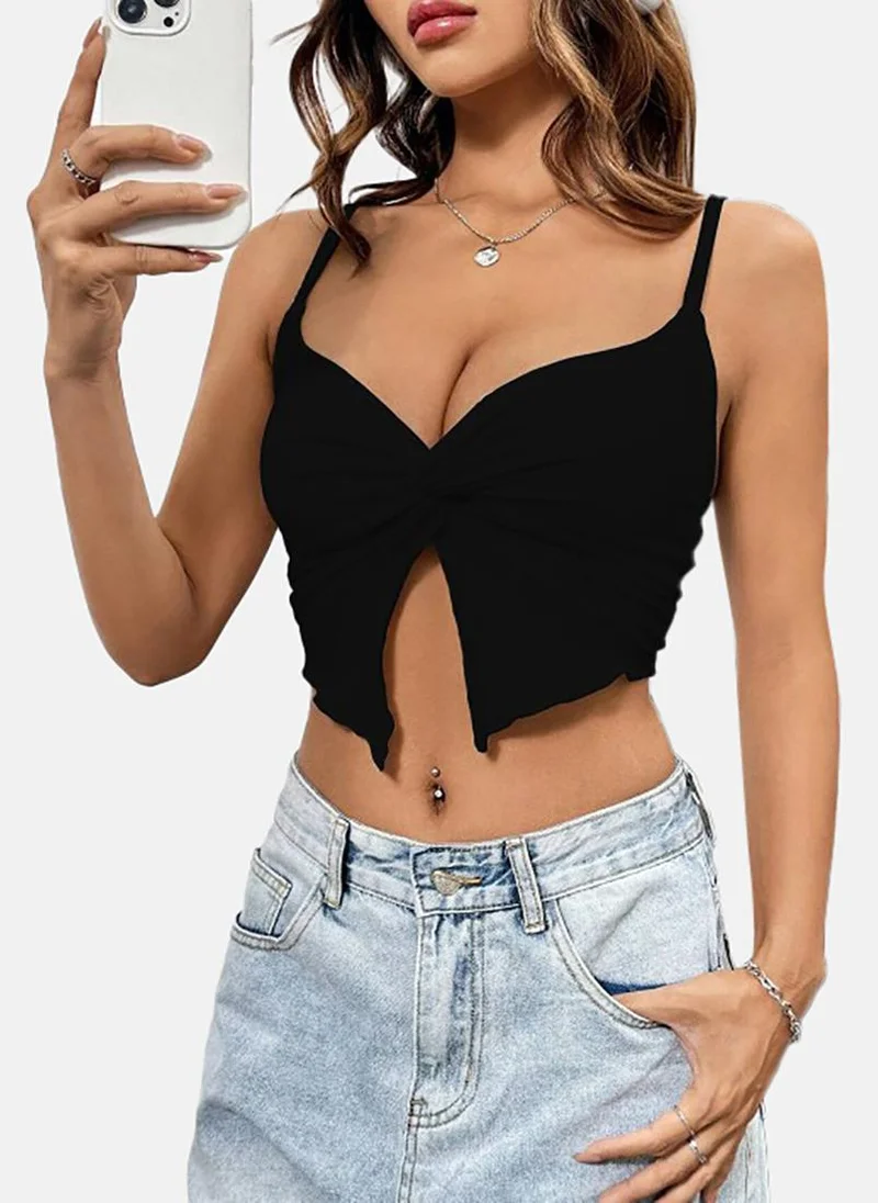 يونيكي Black Solid Slim Fit Sleeveless Top