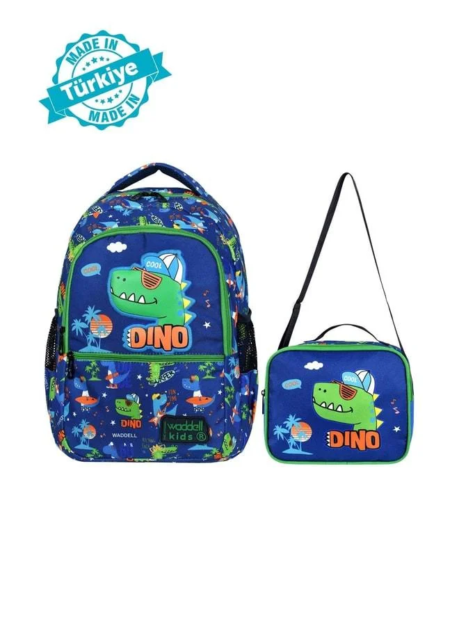 Magu Boys' Blue Dinosaur Print School Backpack and Lunch Bag Set - Waddell Kids.