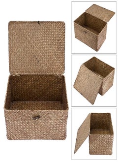 Hipiwe Wicker Shelf Baskets Bin with Lid, Handwoven Seagrass Basket Storage Bins Rectangular Household Basket Boxes for Shelf Wardrobe Home Organizer, Coffee Large - pzsku/Z7F2FAA835F317DA6859DZ/45/_/1693220584/c1b75df9-7a85-46f5-8731-92bdb259d999