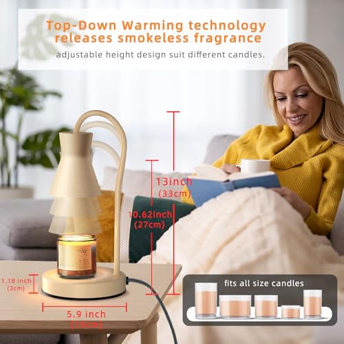 LALISU Candle Warmer Lamp with Timer and Dimmer, Vintage Electric Candle Melter with 2 Bulbs, Melter Scented Candle Height Adjustable Compatible with Jar Candles, House Warming Gifts (Beige) - Image 3