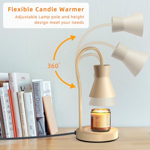 LALISU Candle Warmer Lamp with Timer and Dimmer, Vintage Electric Candle Melter with 2 Bulbs, Melter Scented Candle Height Adjustable Compatible with Jar Candles, House Warming Gifts (Beige) - Image 4