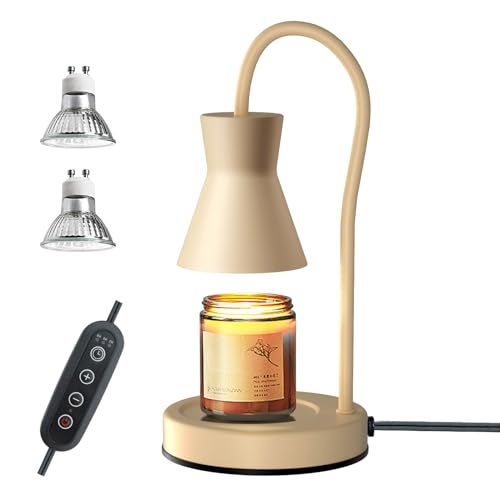 LALISU Candle Warmer Lamp with Timer and Dimmer, Vintage Electric Candle Melter with 2 Bulbs, Melter Scented Candle Height Adjustable Compatible with Jar Candles, House Warming Gifts (Beige) - Image 1
